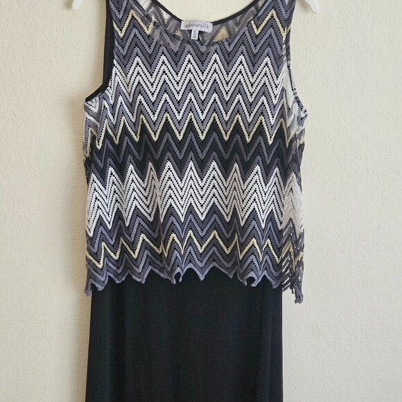 Black sleeveless maxi dress Party Cruise Chevron Stripes Knit crochet overlay XL - Picture 5 of 9